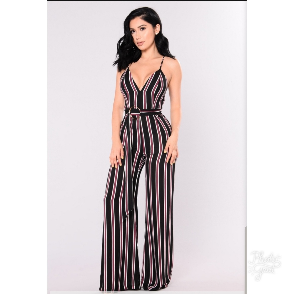 Fashion Nova Porter Jumpsuit - Black/Wine Size M